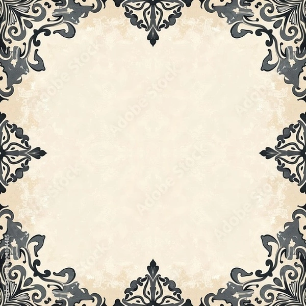 Fototapeta ヴィンテージ水彩領収書用紙 ライトグレー アイボリーダマスク 水平 ミュートトーン エレガントなアンティークスタイル テクスチャードデザイン
