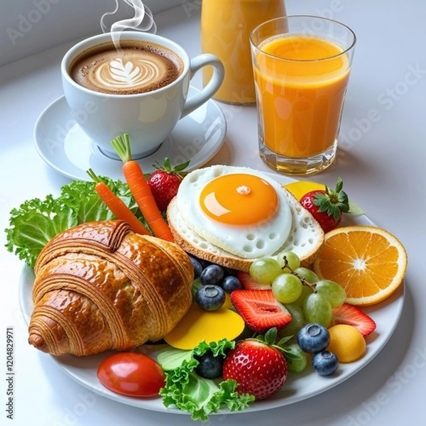 Fototapeta breakfast with coffee and croissant