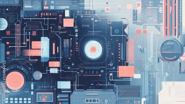 Obraz seamless IoT integration flat design top view futuristic theme animation colored pastel