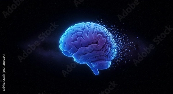 Fototapeta A brain icon with pieces fading away, symbolizing memory loss