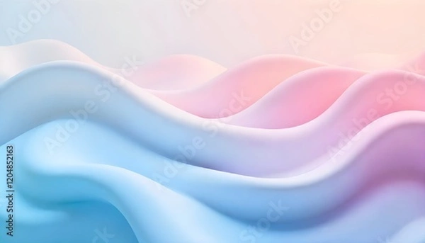 Fototapeta An abstract 3D wavy background featuring smooth, flowing curves in a multicolor pastel palette, creating a soft and aesthetically pleasing visual concept