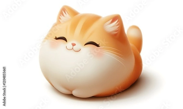 Obraz Cute orange chubby cartoon cat sitting.