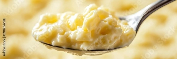 Fototapeta A spoonful of creamy cheese in light yellow color