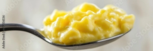 Fototapeta A spoonful of creamy cheese in light yellow color