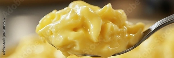 Fototapeta A spoonful of creamy cheese in light yellow color