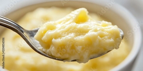 Fototapeta A spoonful of creamy cheese in light yellow color