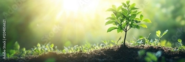 Fototapeta Beautiful green tree with sunlight background