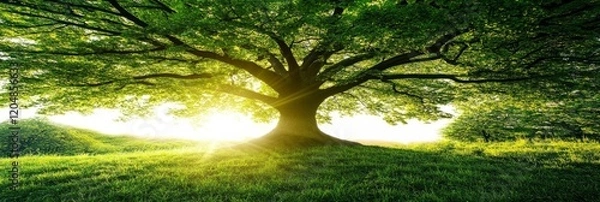 Fototapeta Beautiful green tree with sunlight background