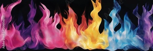Fototapeta art of colorful flames in shades of red, yellow, blue, purple, pink, and orange on a black background