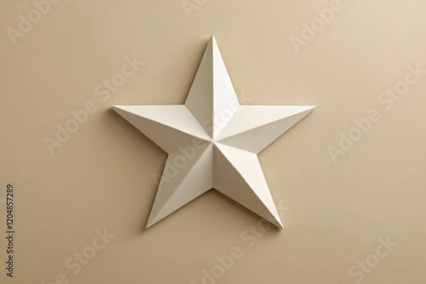 Fototapeta Decorative three dimensional white star design mounted on a beige wall in a minimalist interior space. Generative AI