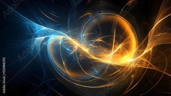 Fototapeta Dynamic fusion of blue and orange light abstract art digital creation vivid environment fractal viewpoint creative energy
