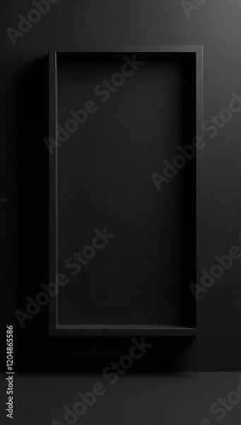 Fototapeta "Floating Frame with Shadow on a Solid Black Background" – A modern and minimalist floating frame design casting a soft shadow on a stark black backdrop for bold presentations.
