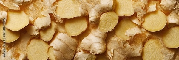 Fototapeta A close up of ginger root with the skin peeled off