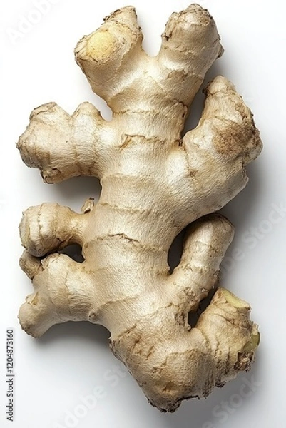 Fototapeta A piece of ginger root with a few bumps and ridges. It is a root vegetable that is often used in cooking