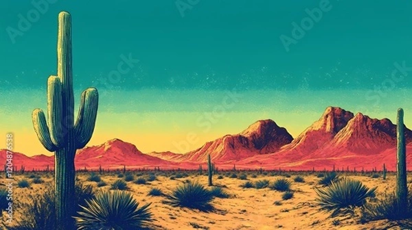 Fototapeta Arid Landscape with Giant Cactus