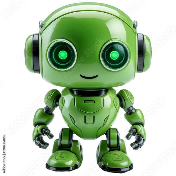 Fototapeta cute green ai robot with transparent background