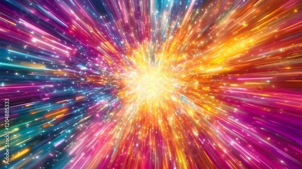 Fototapeta Explosive colorful burst of light abstract art digital creation vibrant environment dynamic viewpoint energy concept