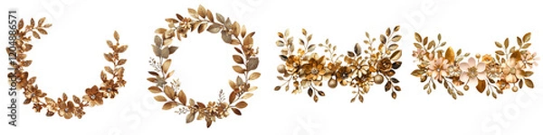 Obraz Fall Foliage Wreaths and Garlands with Dried Leaves Branches and Floral Elements for Seasonal and Decor