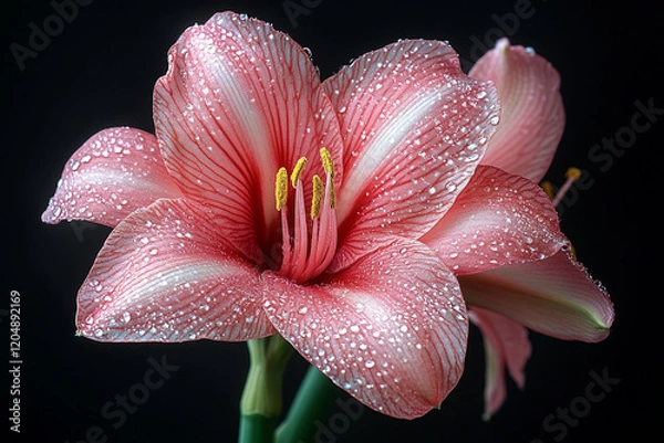 Obraz Dew Drops Adorn A Pink Amaryllis Flower