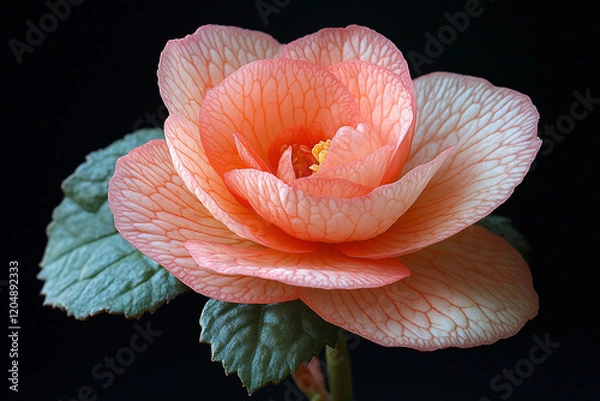 Obraz A Delicate Peach Begonia Blossom Isolated Against Black
