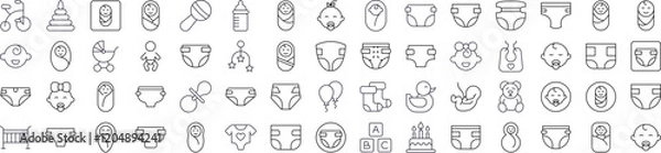 Obraz Set of Family, Baby, Diapers Related Line Icons. Outline Signs for Graphic and Web Design, Apps, Adverts, Various Cards