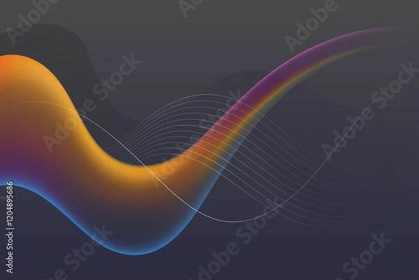 Obraz Abstract Dynamic wave shapes background. Modern dark tone backdrop with white wavy thin lines.