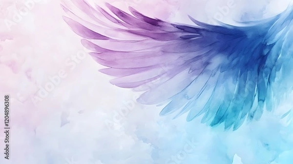 Fototapeta Watercolor Painting of a Birds Wing in Soft Hues