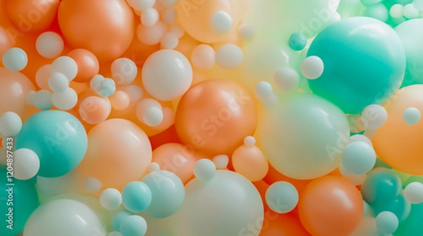 Fototapeta A background of pastel-colored balloons floating in the sky.