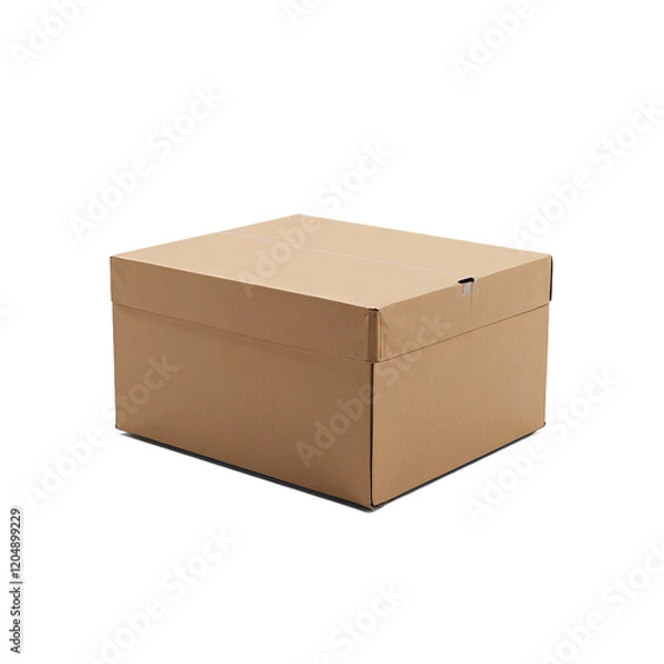 Fototapeta Brown cardboard box with lid on transparent background