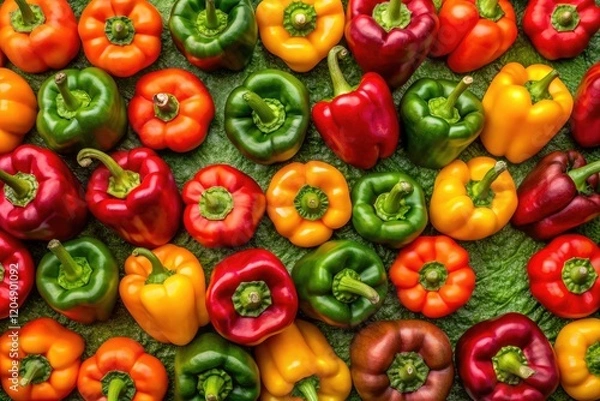 Fototapeta Vibrant Bell Pepper Paprika Green Background Landscape Photography - Nature's Colorful Pattern