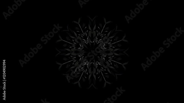 Fototapeta Dark grey mandala pattern on black background.