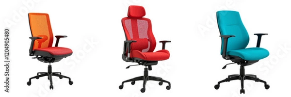 Fototapeta Ergonomic Office Chairs Displayed in Orange, Red, and Teal Colors