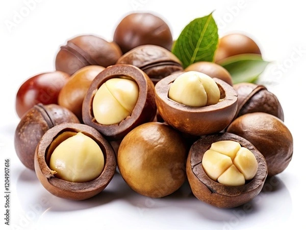 Fototapeta Macadamia Nuts Isolated White Background - High Resolution Food Photography Stock Image
