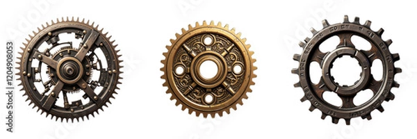 Fototapeta Intricate Gears Showcase Mechanisms in Bronze, Gold, and Gray