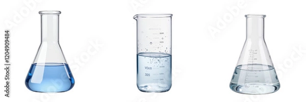 Fototapeta Laboratory Glassware with Blue and Clear Liquids in Scientific Setting