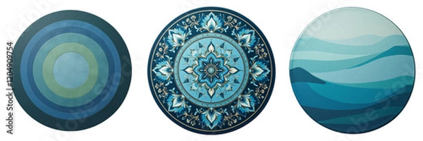 Fototapeta Meditation Mats Displaying Blue and Green Patterns