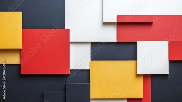 Fototapeta Colorful abstract wall art featuring geometric shapes in various colors arranged in a modern design. Generative AI