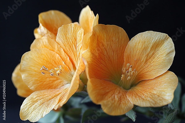 Obraz Two delicate orange flowers bloom beautifully against a dark background