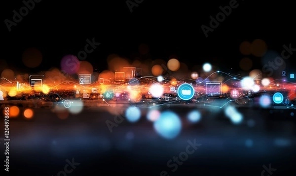 Fototapeta Digital network connection, global communication, data flow, technology background, website banner