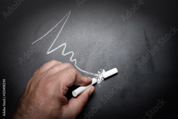 Fototapeta wavy-line-and-broken-chalk-stick-on-blackboard-focus-on-chalk-fa
