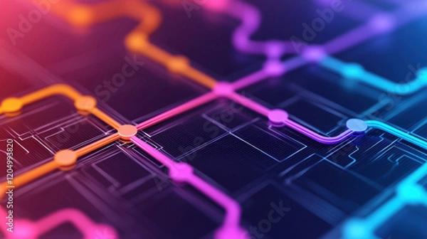 Fototapeta vibrant minimalist subway map design featuring geometric lines in various colors, creating modern and abstract visual. intricate layout evokes sense of urban exploration and connectivity