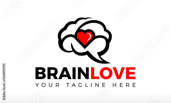 Fototapeta Human Brain logo, Heart Brain Logo, brain love logo, psychologist logo, mindfulness kindness logo, communication people, love chat and message, healthcare and medical, non profit, special human brain