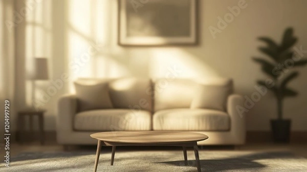 Fototapeta background and interior concept - blurred living room with furniture at home