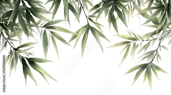 Obraz Watercolor Bamboo Leaves Border, Asian Design Element.