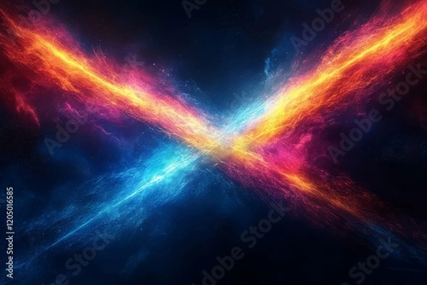 Fototapeta Blue background with an X-shaped glowing light effect in dark and black, symmetrical composition creating a striking visual.