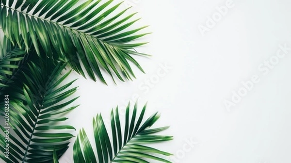 Obraz White background with Palm leaves and copy space, AI generated image