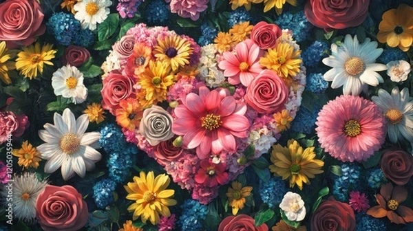Fototapeta follow your heart slogan on colorful flower heart shape background.