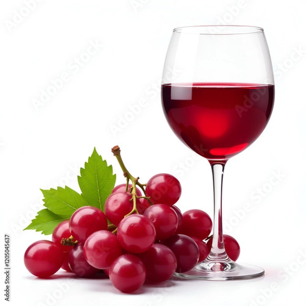 Fototapeta Rose wine in glass with red grape branch
