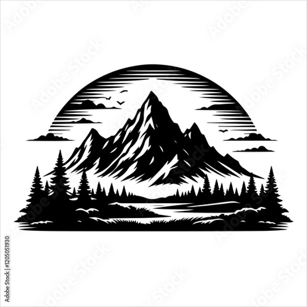 Fototapeta Mountain silhouettes vector. Mountains ranges. Mountain peak. Mountain logo icon vector on a white background.