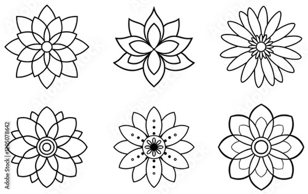 Obraz Set of Six Intricate Floral Line Art Designs for Decorative and Creative Use